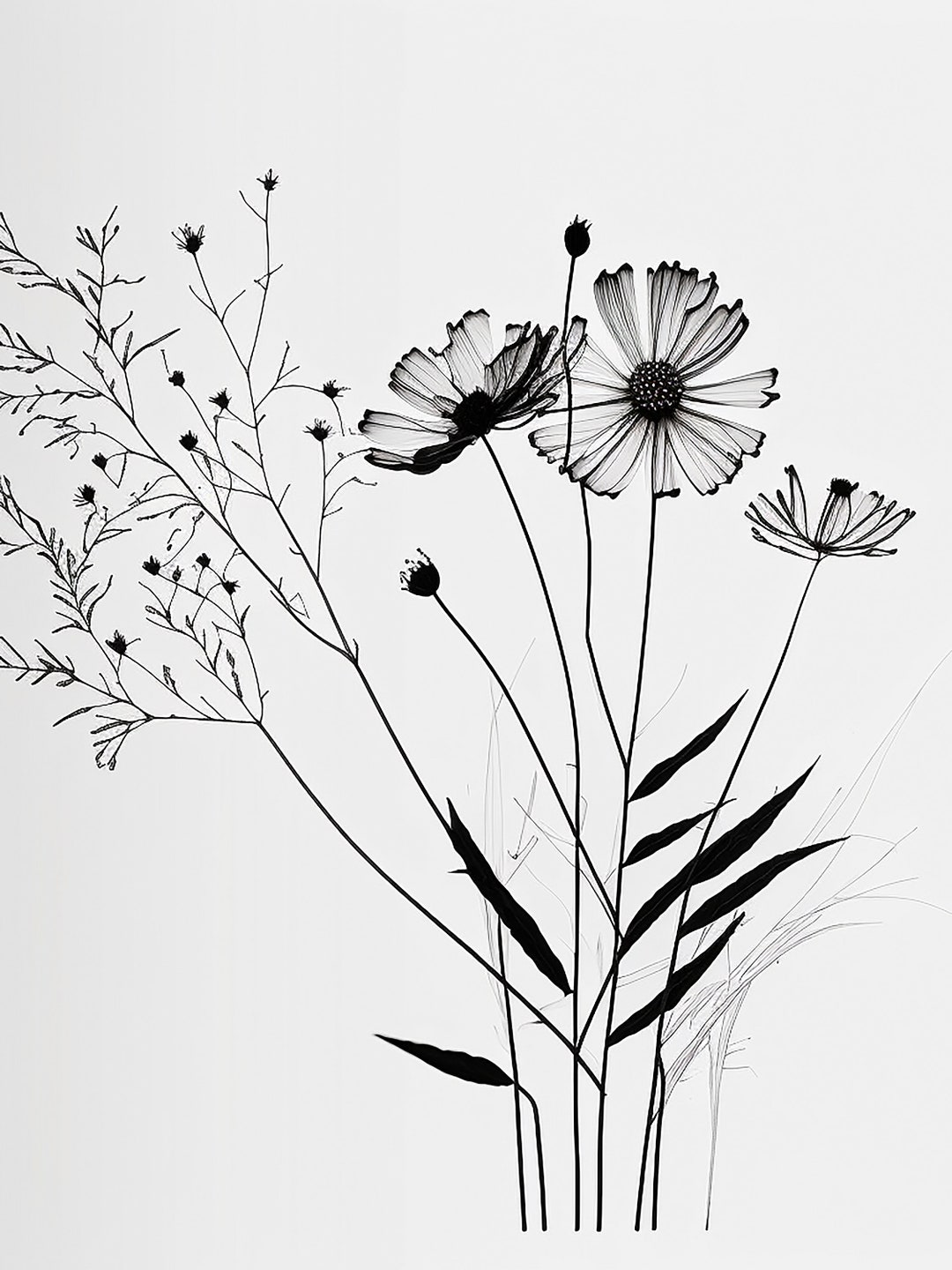 Black and White Flowers Printable Botanicals in Black and White Wall ...