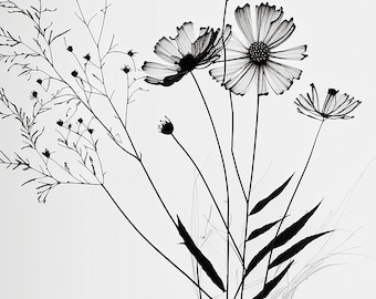 black and white flowers printable botanicals in black and white wall decor wallart