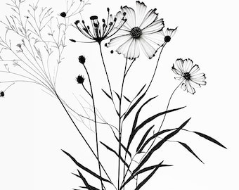 black and white flowers printable botanicals in black and white wall decor wallart