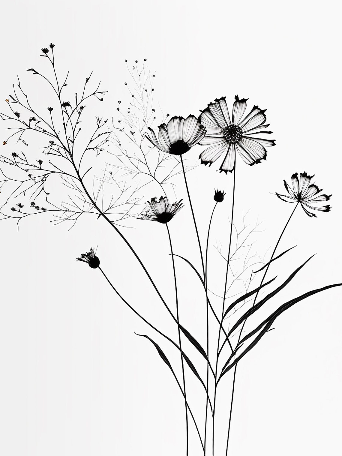 Black and White Flowers Printable Botanicals in Black and White Wall ...