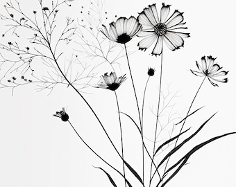 black and white flowers printable botanicals in black and white wall decor wallart