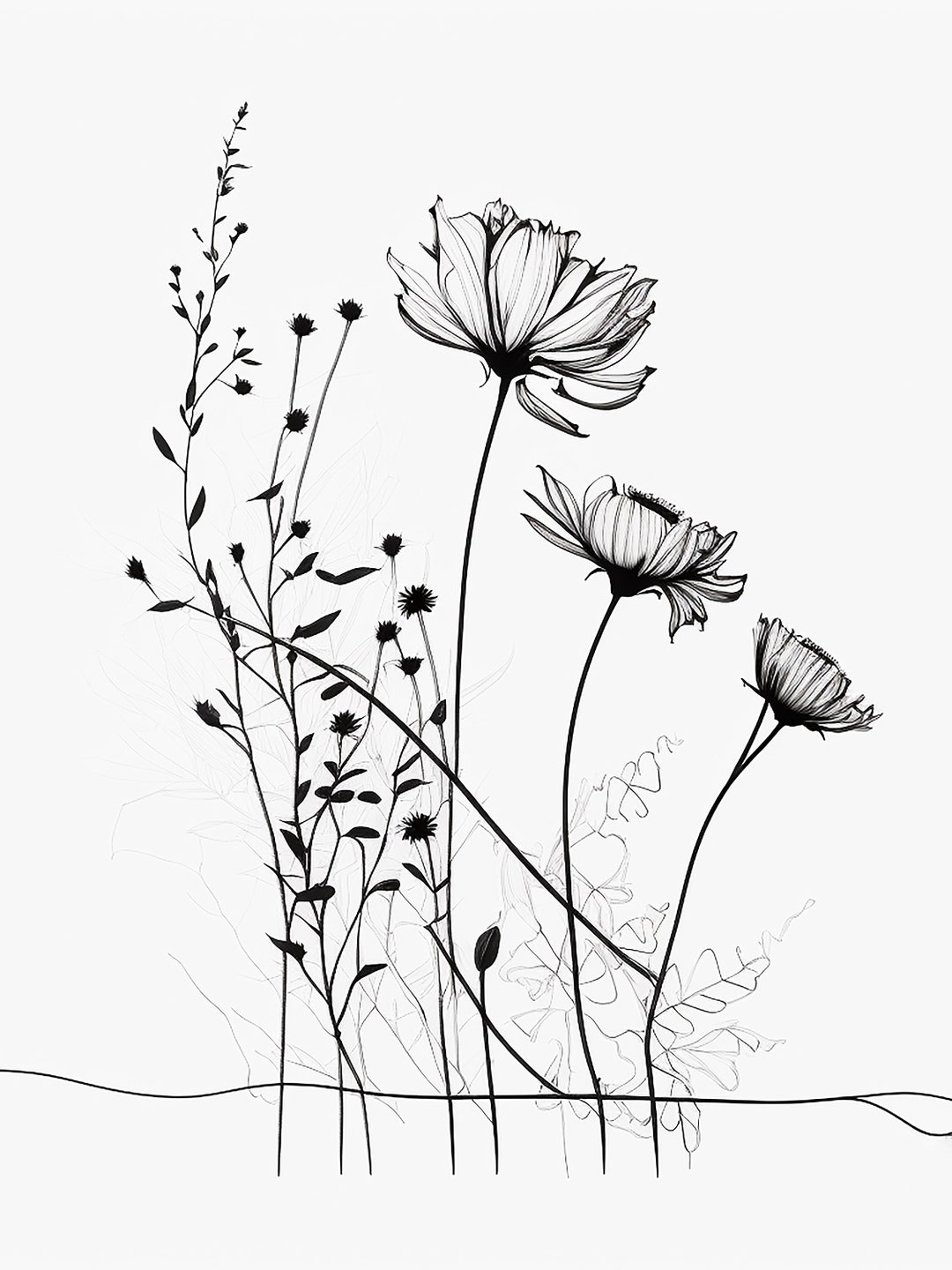 Black and White Flowers Printable Botanicals in Black and White Wall ...