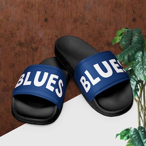 Blues Men’s Slides, AFL Inspired Summer Footwear, Comfy Sports Sandals, Game Day Casual Slides, Fan Gift Idea