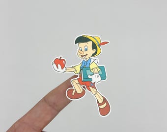 Pinocchio Sticker, Pinocchio going to School Stickers, Disney Puppet , Disneyland,