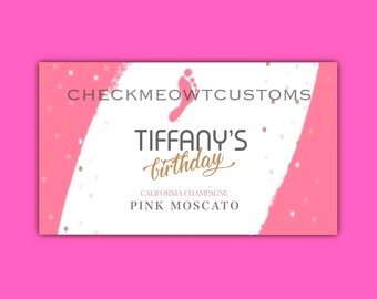 Custom Birthday Wine Label (Digital), Wine Gifts, Bottle Label, Birthday Gifts for Her, Personalized Wine Label,Pink Party Decor, Wine Lover