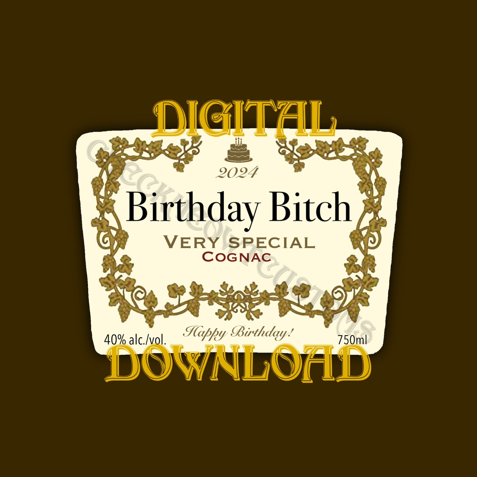 Custom Birthday Cognac Label digital, Birthday Gifts, Printable