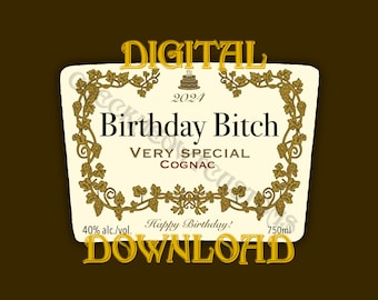 カスタムバースデーコニャックラベル（デジタル）、誕生日プレゼント、印刷可能、デジタルダウンロード、酒ラベル、パーティーの記念品、コニャックギフト、ボトルラベル
