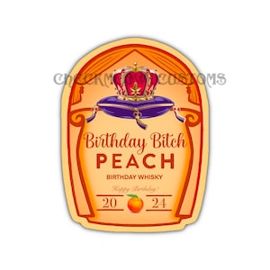 Etiqueta personalizada de uísque de aniversário (digital), presente de aniversário, presente personalizado, lembrancinhas de festa, uísque, Crown Royal, etiqueta de garrafa, pêssego, para impressão