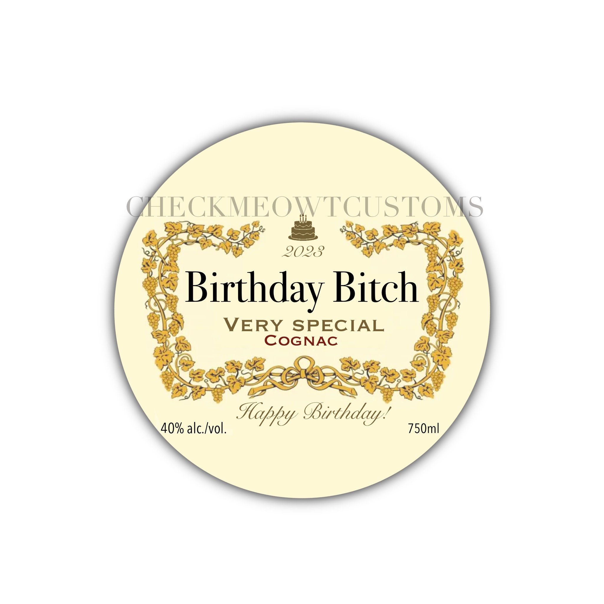 Custom Birthday Cognac Label, Jello Shot Label, Party Favors, Birthday