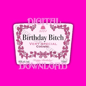 Etiqueta de coñac personalizada de cumpleaños en color rosa (digital), regalos de cumpleaños, imprimible, descarga digital, etiqueta de licor, obsequio de fiesta, regalos de coñac, etiqueta de botella