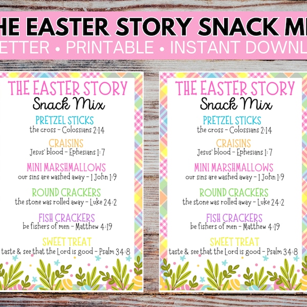 Easter Story Snack Mix Activity, Easter Gift Tag, Easter Treats, Sunday School Activity