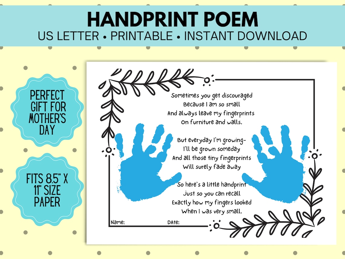 Handprint Poem Mother #39 s Day Printable Handprint Craft Card From