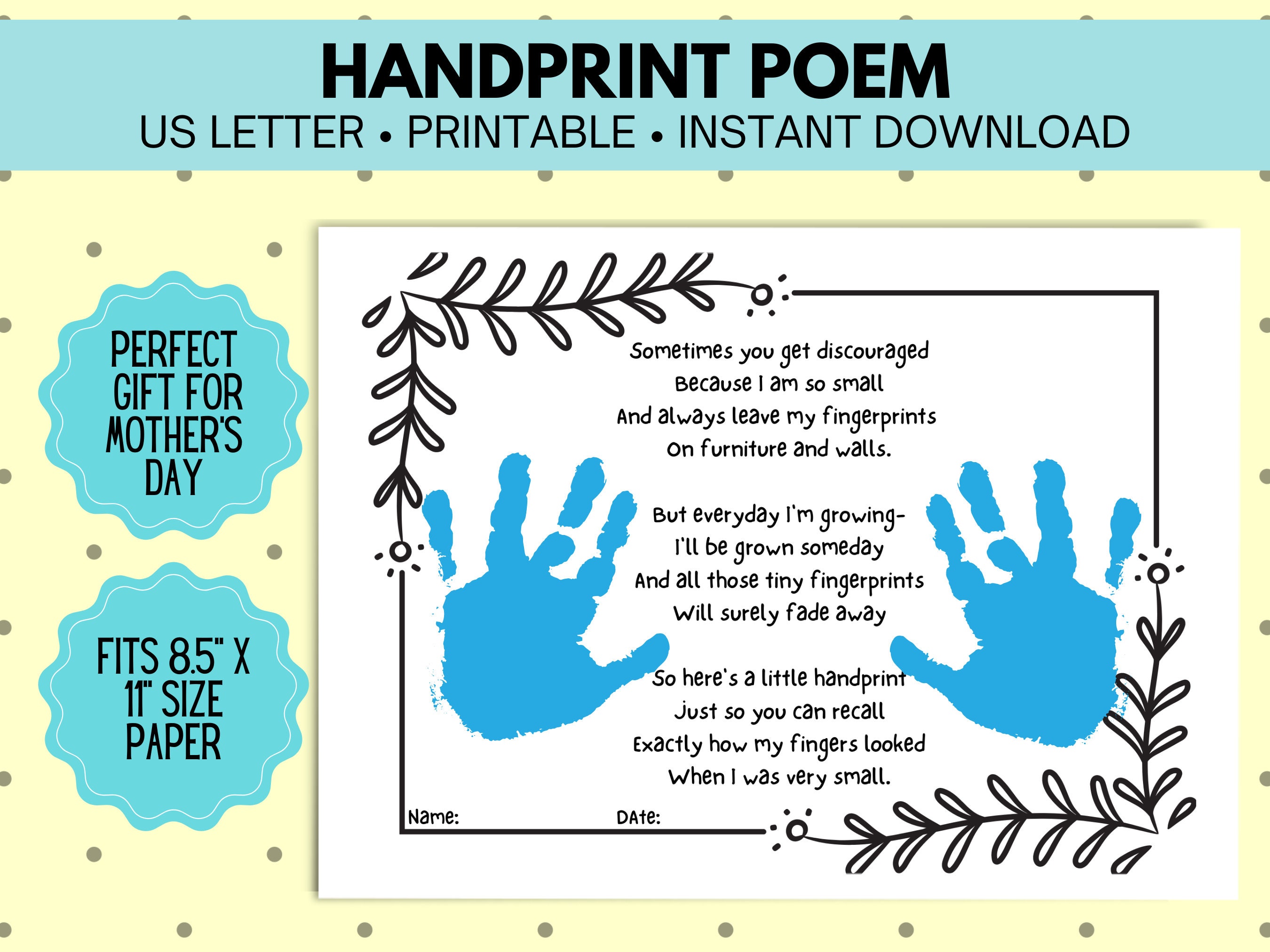 Handprint Poem, Mother's Day Printable, Handprint Craft, Card From ...