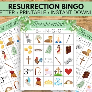 Resurrection BINGO, Easter Activity for Kids, Printable Easter Bingo, Easter Bible Bingo