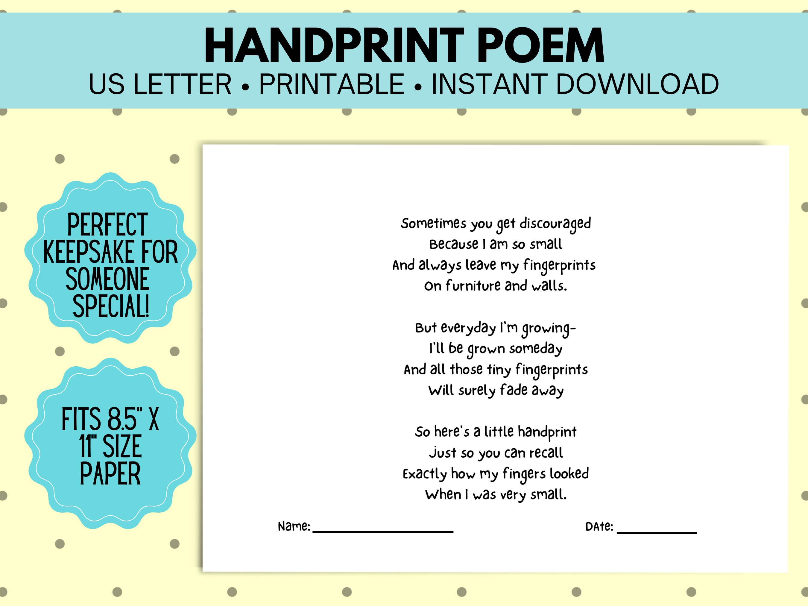 Handprint Poem, Mother's Day Printable, Handprint Craft, Card From ...