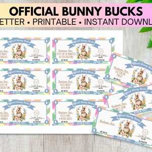 Printable Bunny Bucks, Easter Egg Filler, Easter Basket Ideas, Kids Reward Coupons, Easter Activity