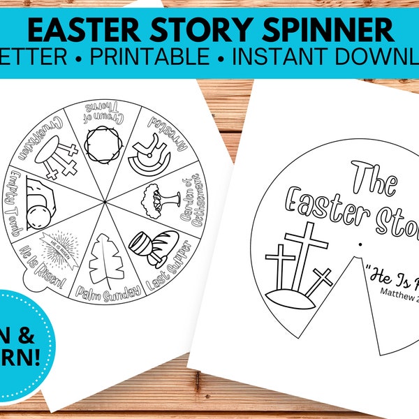 Easter Story Spinner, Easter Story Wheel, Easter Activity for Kids, Easter Coloring Wheel