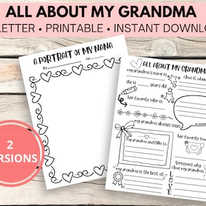 All About My Grandma Questionnaire, All About My Nana Questionnaire, Gift for Grandma from Kids, Grandparents Day Printable