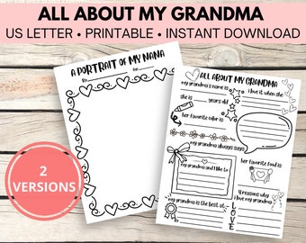 Alles über meine Oma-Fragebogen, Alles über meine Nana-Fragebogen, Geschenk für Oma von Kindern, Großeltern-Tag zum Ausdrucken