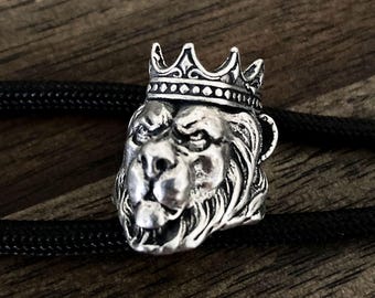 King Lion Pewter Paracord Bead: USA Made Lanyard Accessory