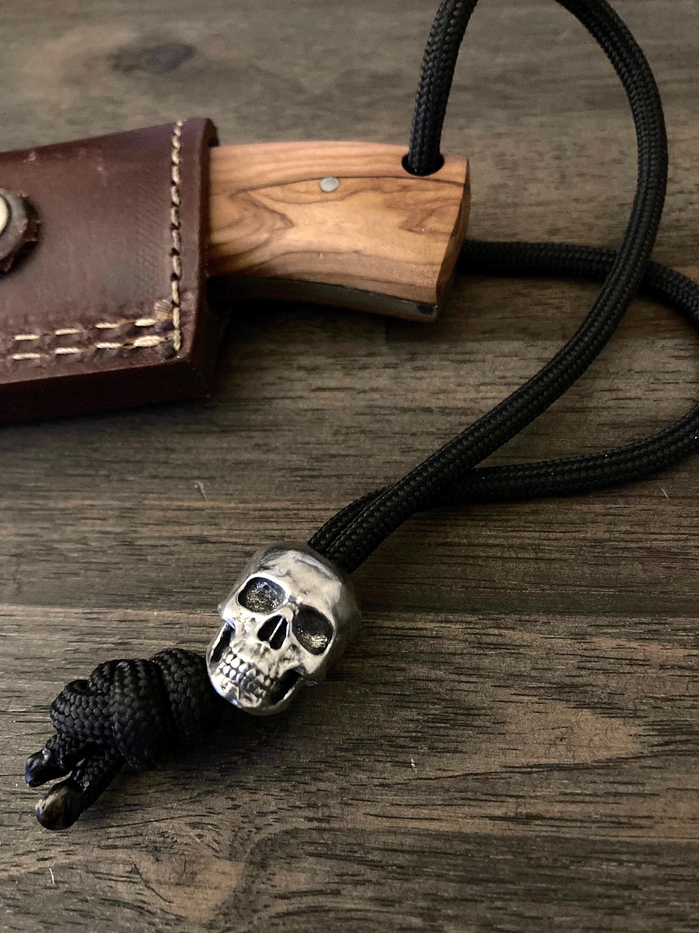 Skull Paracord Bead: Pewter Lanyard, Knife Accessory - Made in USA