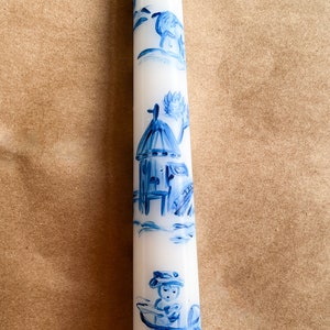 Set of 2 Blue French Toile Taper Candles; Handmade Gift, Housewarming Gift, Wedding Gift, Mother ...