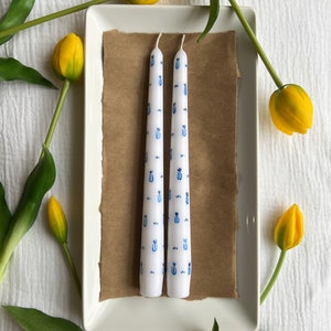 Set of 2 Delft Tulip Hand-Painted Taper Candles