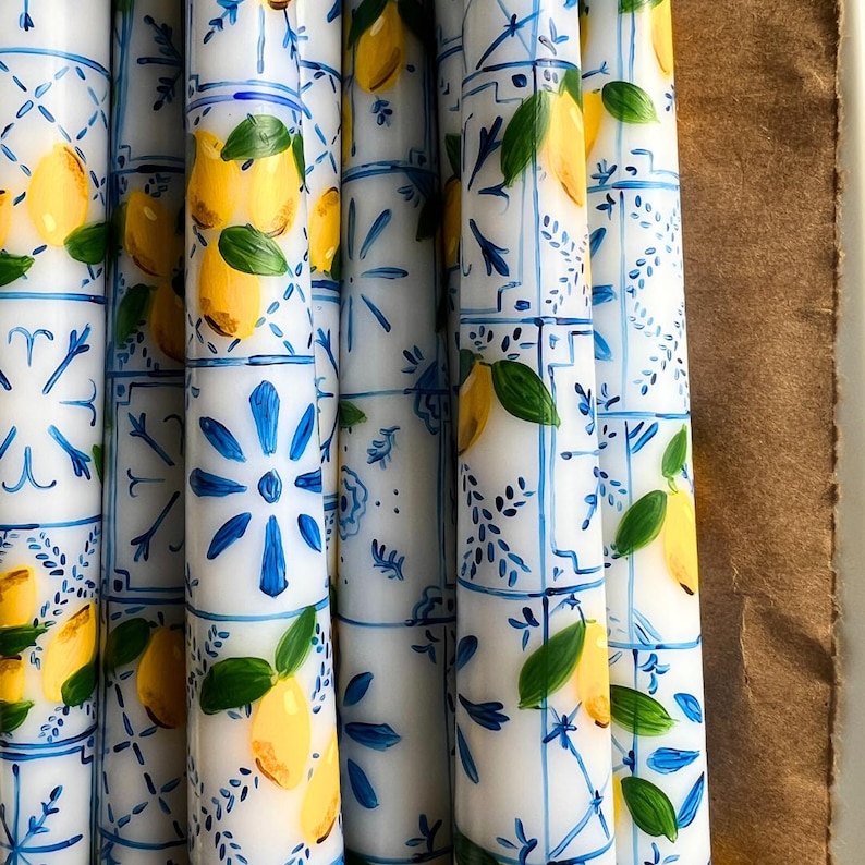 Velas cónicas de limón de Amalfi pintadas a mano - Juego de 2 imagen 2