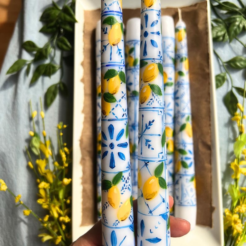 Velas cónicas de limón de Amalfi pintadas a mano - Juego de 2 imagen 3