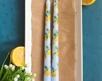 Hand-Painted Lemon Tree Taper Candles - Set of 2