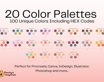 Procreate Color Palette Bundle Colors Photoshop InDesign Illustrator Canva Color Palette Hex Codes Instant Download Color Palette JPEGs