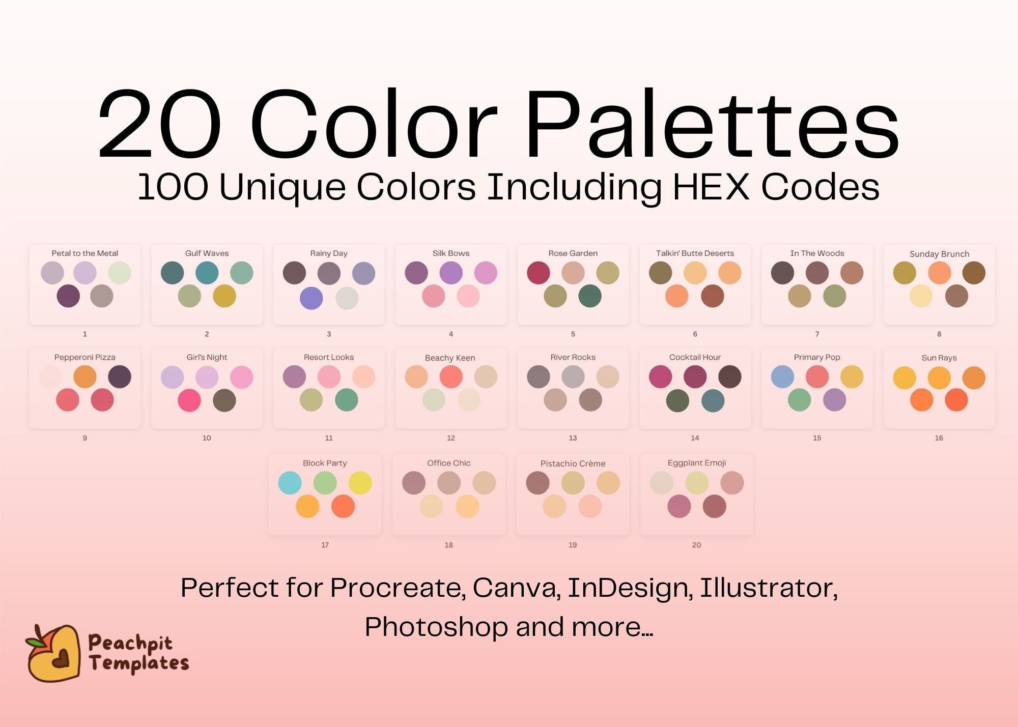 Indesign Color Code Pallets Procreate Color Palette Bundle Colors Photoshop Indesign Illustrator ...