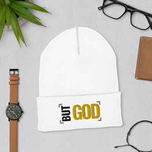 But God Cuffed Beanie, Embroidered Beanie, Biblical Quote Beanie, Bible Verse Beanie, Christian Beanie, Spiritual Beanie, Scripture Beanie