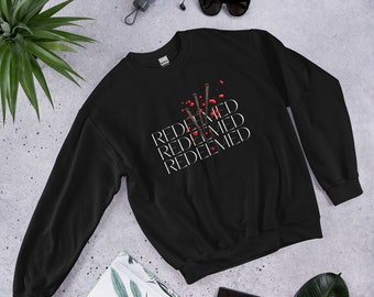 Bluza z kapturem Redeemed, chrześcijańska bluza z kapturem, strój God Is Good, odzież religijna, religijne rodzinne prezenty z kapturem, bluzy unisex oparte na wierze