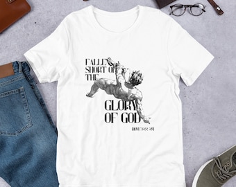 Caído corto de la camisa de la gloria de Dios, camisa del hombre que cae, camisa de arte renacentista, camisa del versículo bíblico, camisa de las Escrituras, camiseta unisex