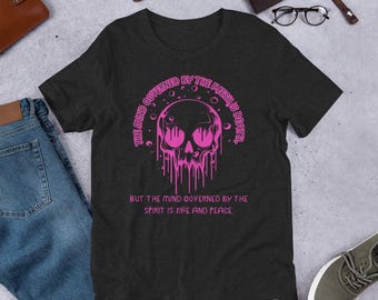 Camiseta religiosa Bell Canvas®, camisetas de Jesús, "La mente de la carne es muerte", camiseta cristiana de colores cómodos, camiseta de fe, camiseta unisex con versículo bíblico