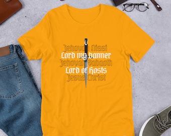 Camisa Lord My Banner, Camisa Señor de los Ejércitos, Camisa Daga, Camisa Nombres de Dios, Camisa Guerrero, Camisa Cristiana, Camisa Fe, Camiseta Unisex