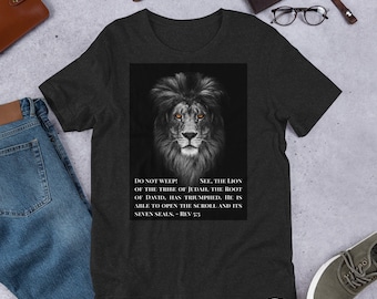 Camisa de león de Judá, Camisa de Apocalipsis 5:5, Camisa de versículo bíblico, Camisa de profecía cristiana, Camisa de fe, Camisa religiosa, Camiseta unisex