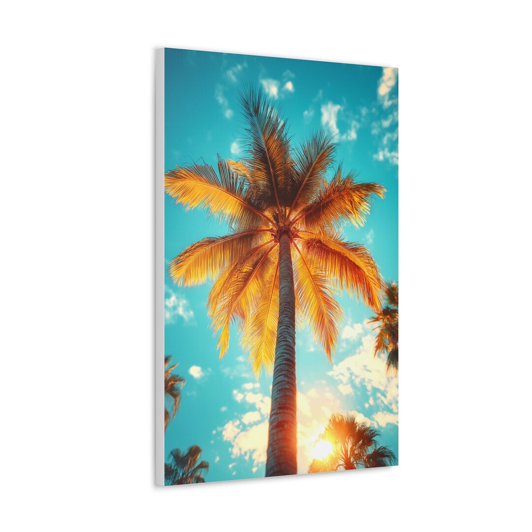 Picture of Canvas Palm Tree, Coastal Art, Framed Wall Decor, Summer Vibes, Sunset ...