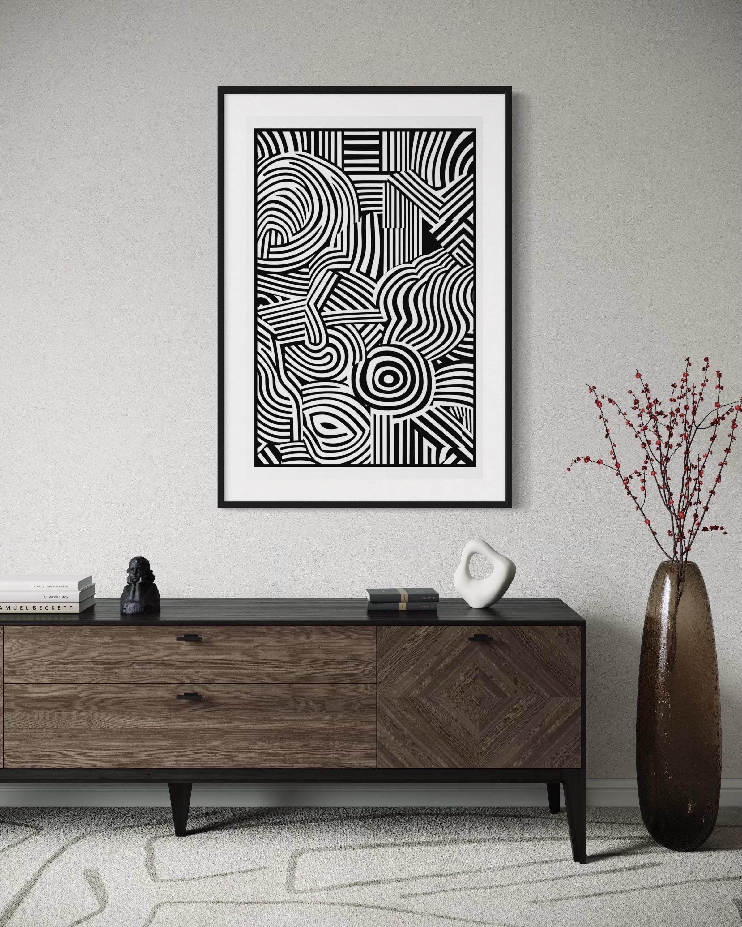 Black and White Abstract Line Art Print: Modern Geometric Decor ...
