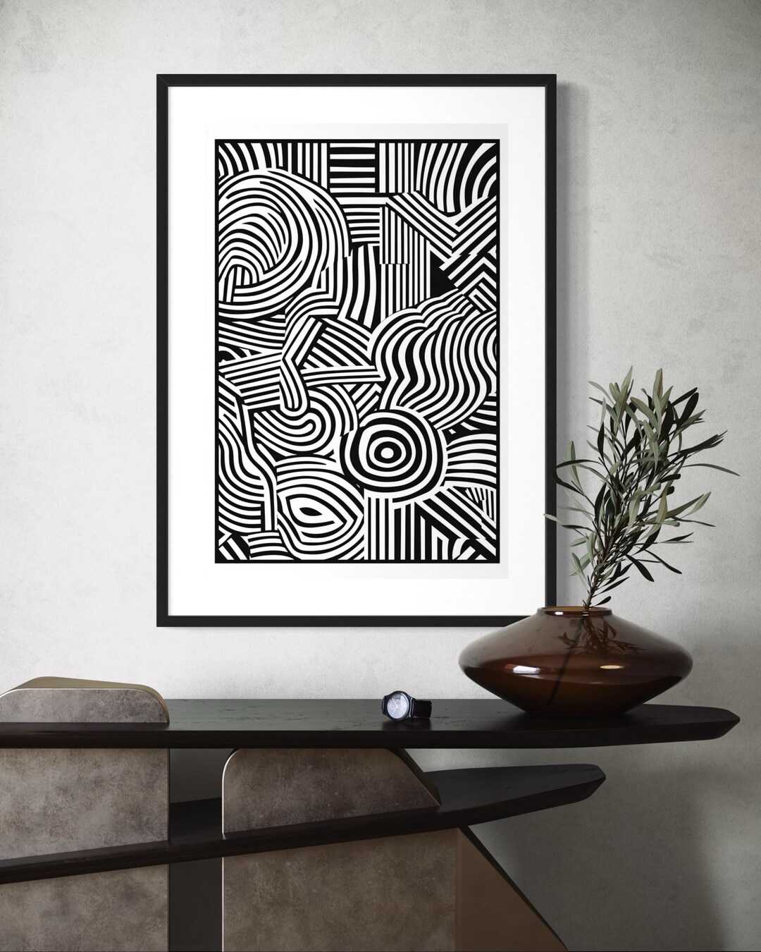 premium photo | a classic black and white line graph... Black and White Abstract Line Art Print: Modern Geometric Decor ...