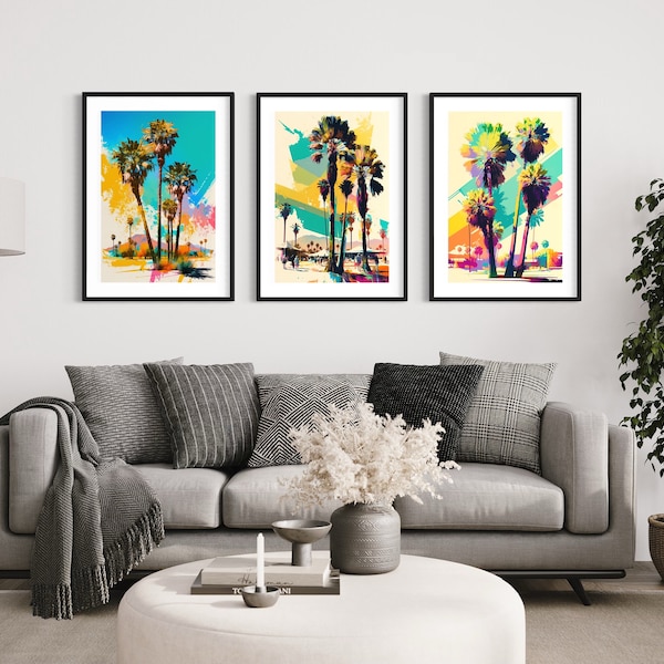 Colorful Palm Trees In Coachella, Prints, Gift Idea, Wall Decoration, Modern Home Decor, Instant download, Colorful Artwork, California