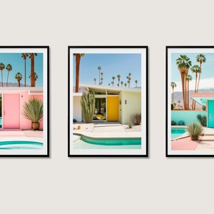 Trio of Palm Springs Houses, Prints, Gift Idea, Wall Decoration, Modern Home Decor, Instant download, Mid Century Modern Houses, California