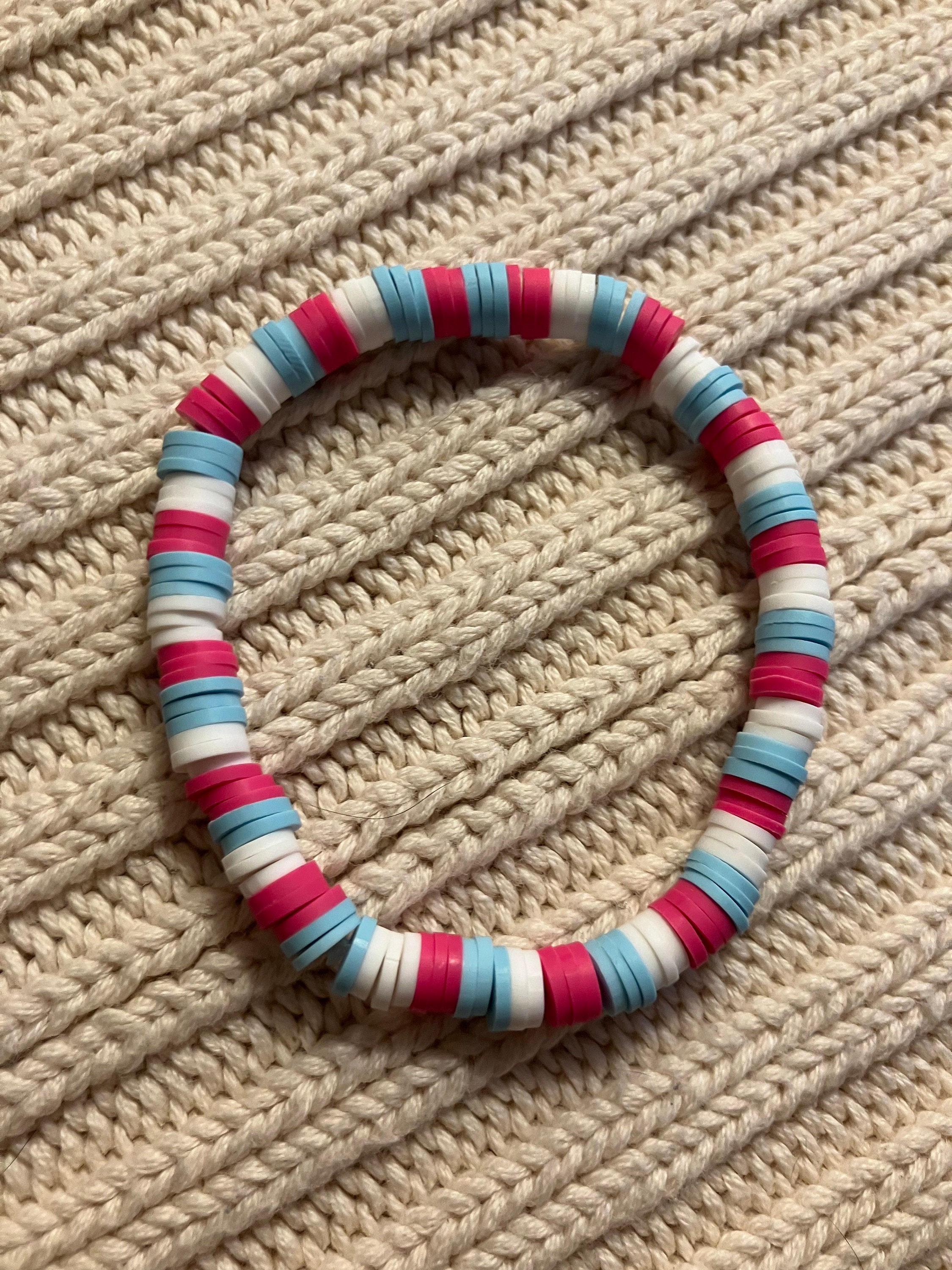 ブレスレット Pink & Skyblue Beaded Elastic Bracelet #9939 Pink Blue Pastel Stretch Bracelet, Pink Blue Pastel Elastic