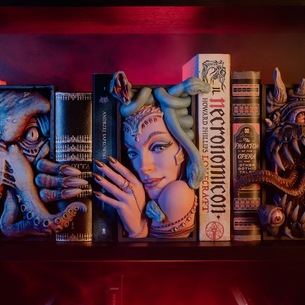 Book Nooks | Miniatures of Madness | Bookshelf decorative fantasy book nooks | Options for plastic (PLA) book nook | Bookmarks are resin