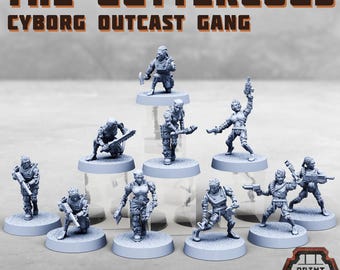 The Guttercogs - Cyborg outcast gang | Print Minis | 12x 32mm scale skirmish fighting gang | Mix and match all parts | Choose bases