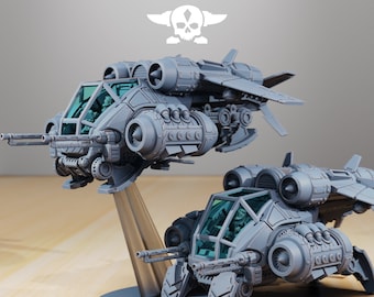 Scavenger Gunship | StationForge | 1x 32mm scale 3D ABS resin print | LxWxH is 205.31x167.76x95.01mm (ship only) | Translucent base & stem?