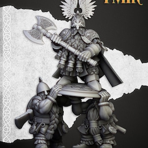 Sons of Ymir - King Ulric of Thrym-Heim | Highland Miniatures | 3x characters, 1x Ulric and 2x shieldbearers | Choose 32/28mm scale, base