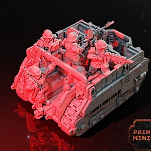 Kaledon Fortis - Mimas Armored Troop Carrier | Print Minis | LxWxH: 8 x 6 x 3.5cm | 1x APC with 7x 28mm characters