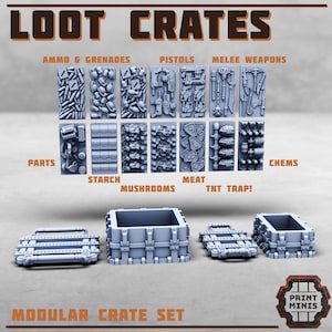 Loot Crates | Print Minis | 2x double and 4x single size loot crates, 8x risers and 14 content tiles | Mix and match your loot objectives